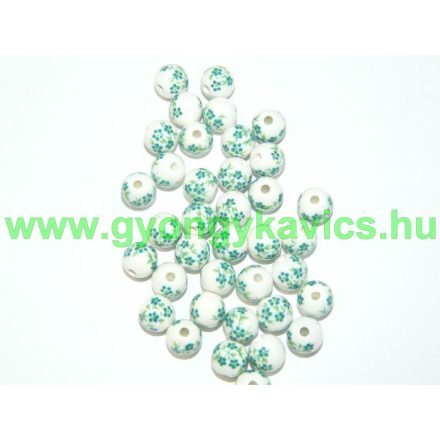 Zöld Virágos (2) Porcelán Gyöngy 10mm